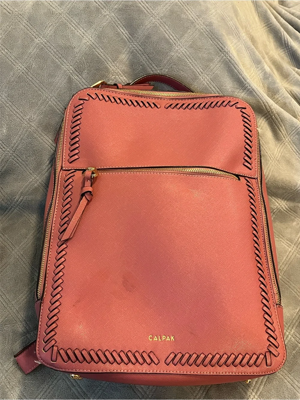 Calpak Rose Leather Backpack with Whipstitch Trim